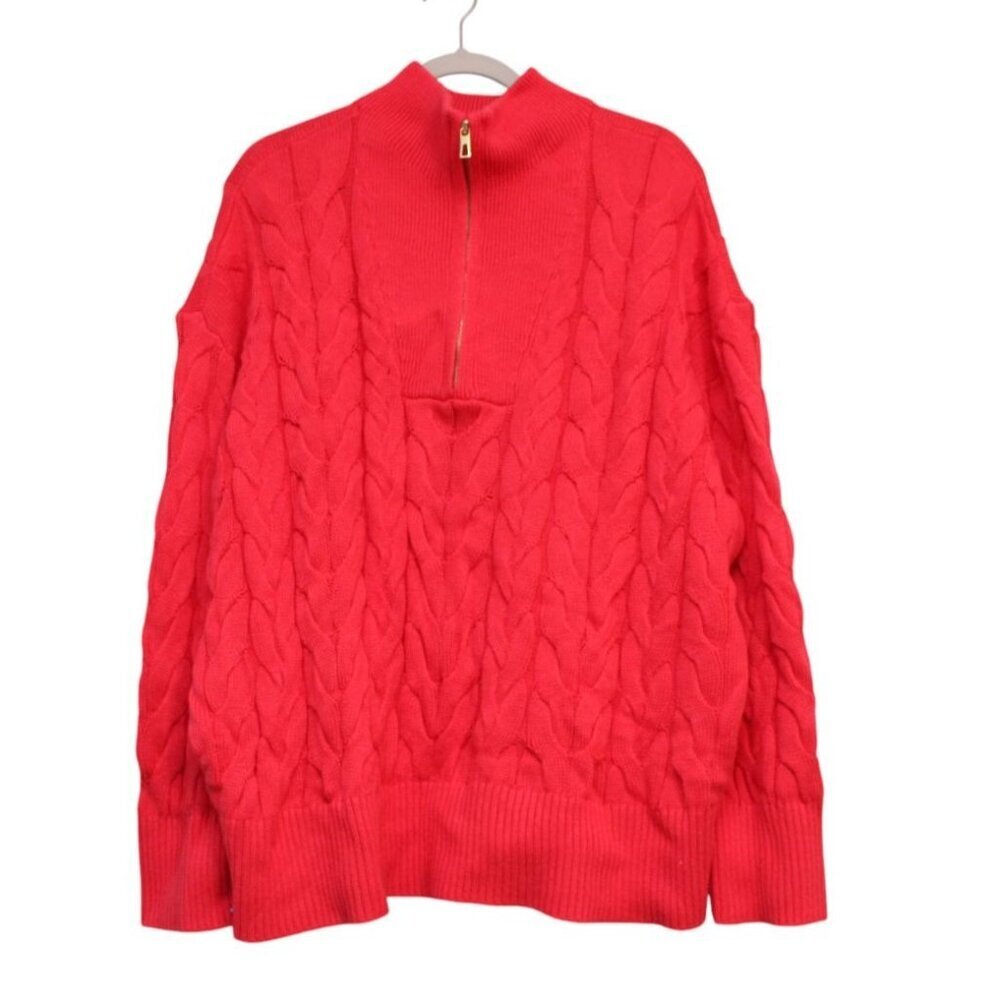 Lands End Drifter 1/4 Zip Sweater 2X Red Cable Knit Classic Preppy 100% Cotton